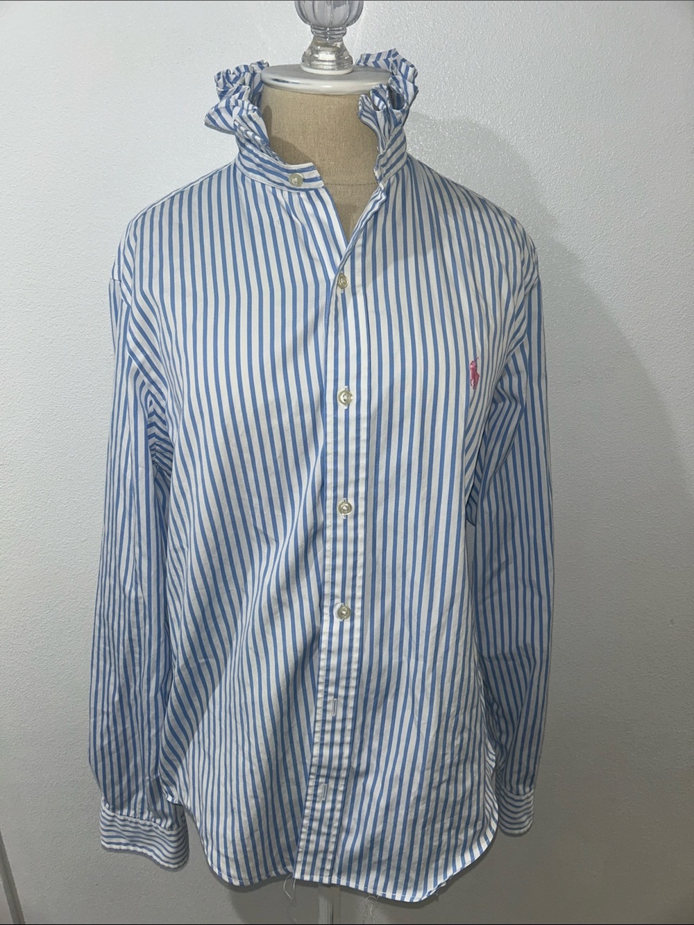 Ralph Lauren Men’s Light Blue & White Striped Button-Down Shirt Upcycled